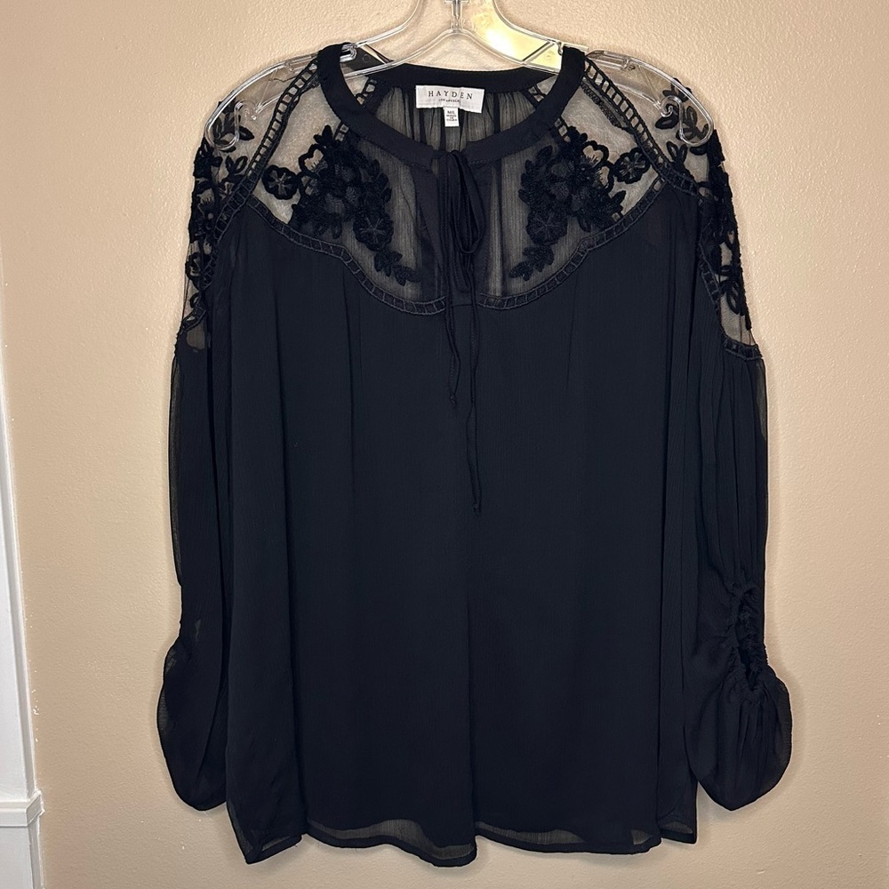 Hayden Black Sheer Lace Blouse Size M/L